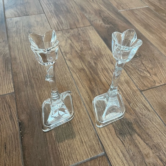 Clear crystal tulip candlestick holders - 8” x 4” - Picture 1 of 5